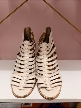Coach Cream Strappy Gladiator Sandals with Gold Trim